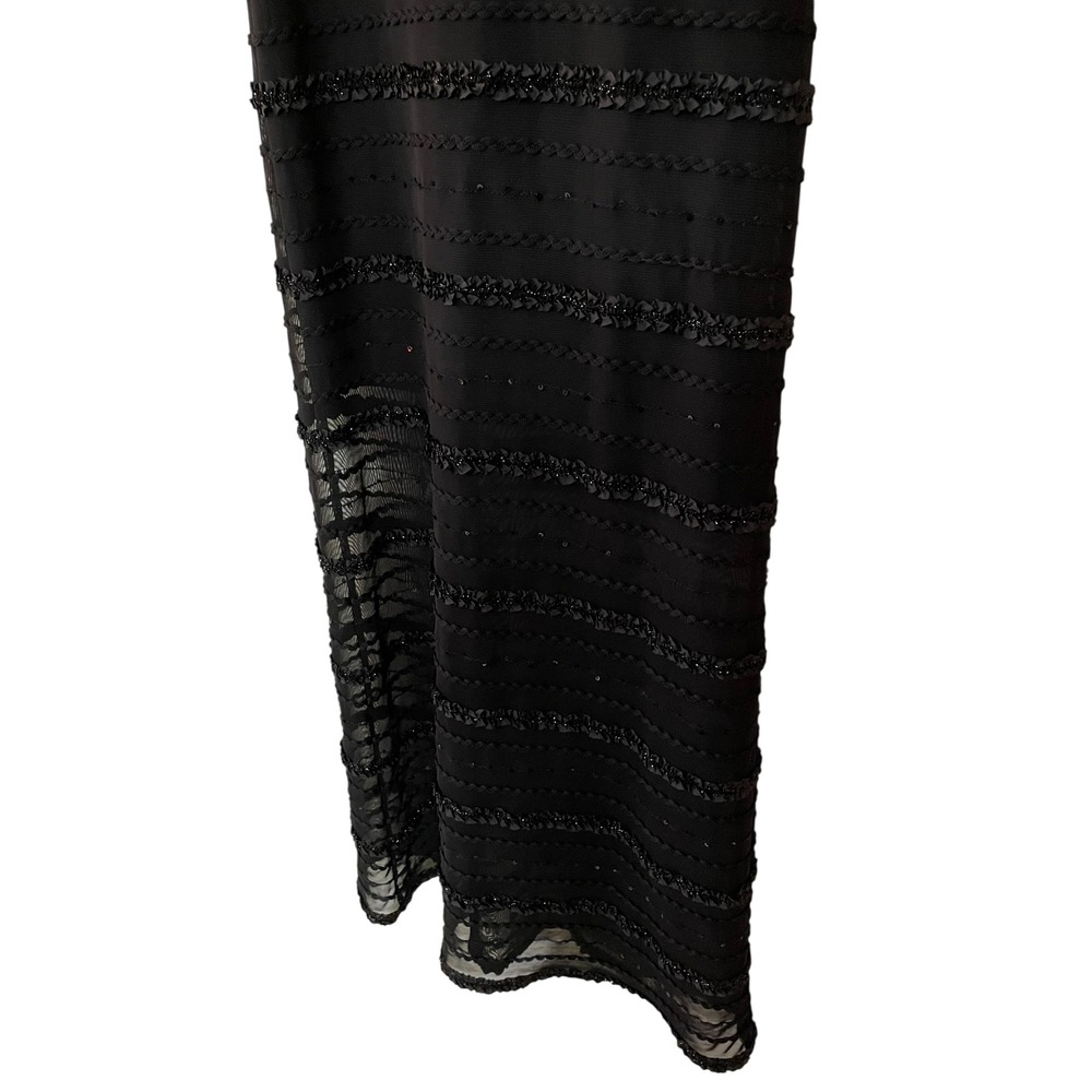 Tadashi Black Beaded Ruffle Tiered Sheer Mesh Bands Maxi Formal Dress Y2K Prom S - Picture 8 of 15